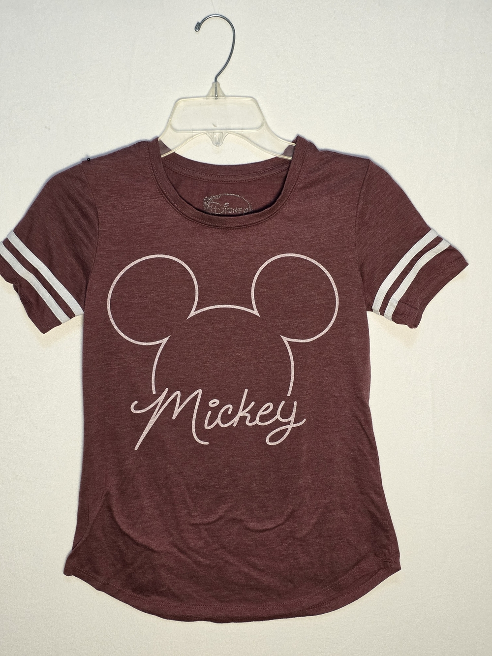 Disney Mickey Mouse Varsity Graphic T-Shirt Burgundy Heather Tee Women's XS